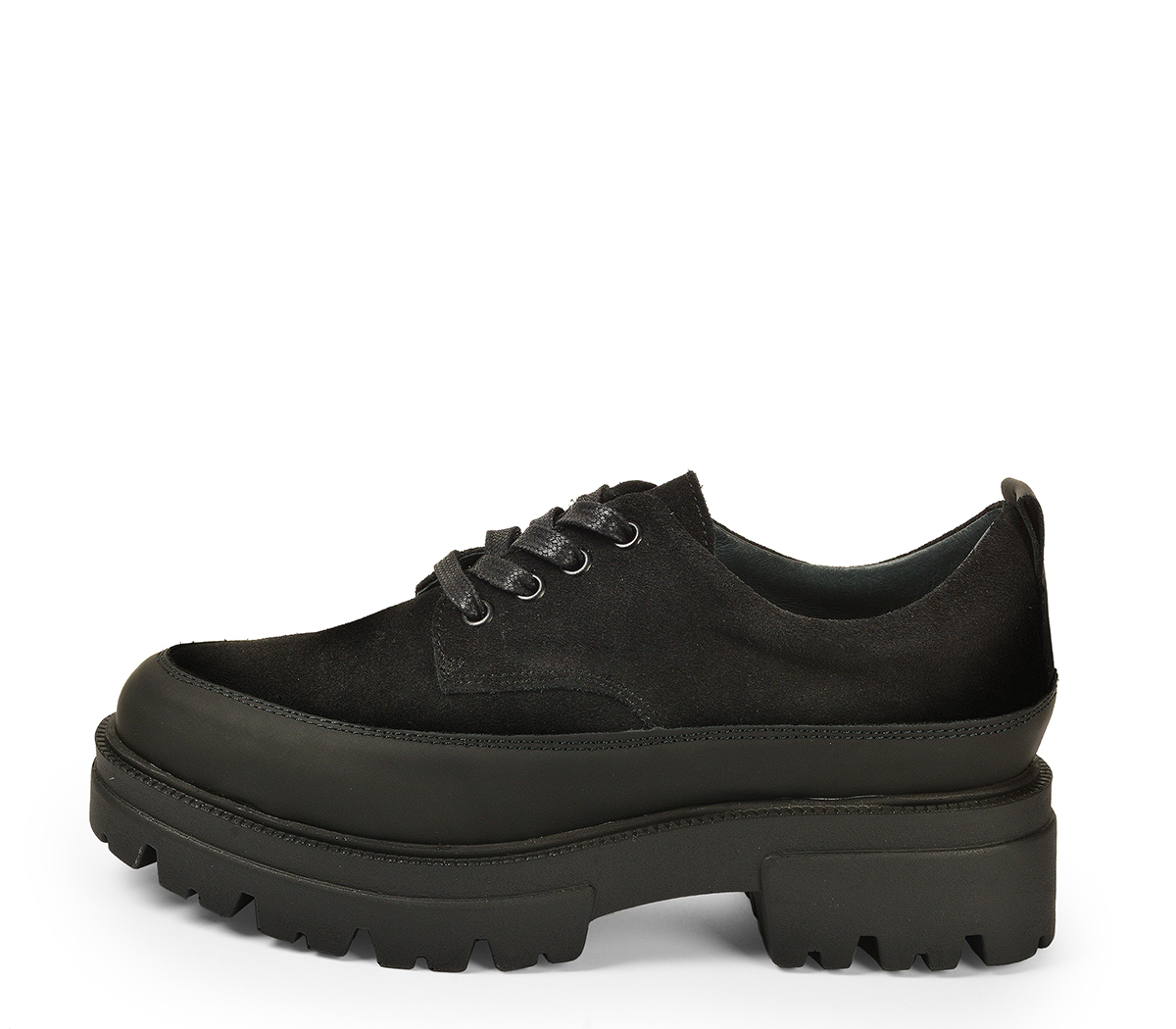 Ref. 5281 Blucher serraje negro con cordones. Cominado en serraje y piel.  Altura tacón 4.5 cm