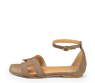 Ref. 5412 Sandalia ante taupe con pala en forma de H y pulsera al tobillo  con hebilla lateral. Plantilla de piel.