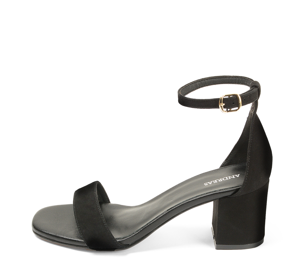 Ref. 5445 Sandalia ante negro con pulsera al tobillo y hebilla lateral.  Tacón de 6.5 cm