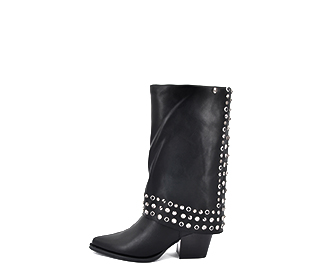 Ref. 6405 Bota campera vegana negra con detalle tachas. Cremallera interior. Altura tacón 7 cm.