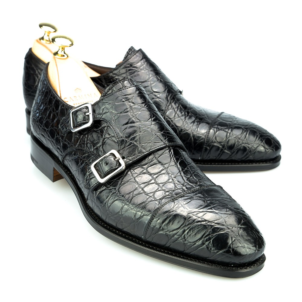 DOUBLE MONK STRAP SHOES IN BLACK CROCODILE | CARMINA