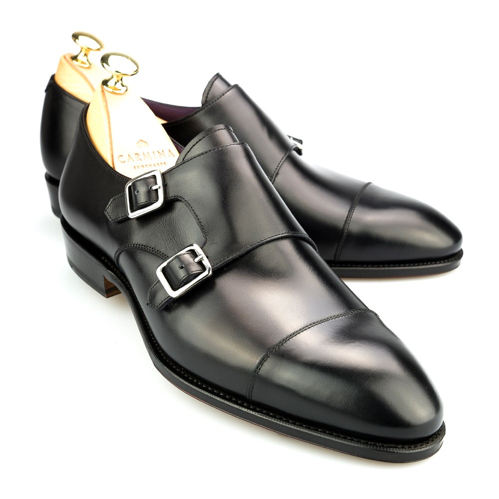 DOUBLE MONK STRAP IN BLACK BOX-CALF