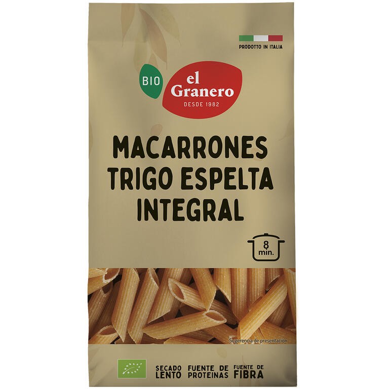 MACARRONES DE TRIGO ESPELTA INTEGRAL BIO, 500 g EK GRANERO