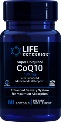 SUPER UBIQUINOL COQ10 CON APOYO MITOCONDRIAL MEJORADO, 100 MG 60 CAP LIFE EXTENSION