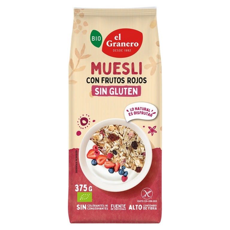 MUESLI CON FRUTOS ROJOS SIN GLUTEN BIO, 375 g EL GRANERO