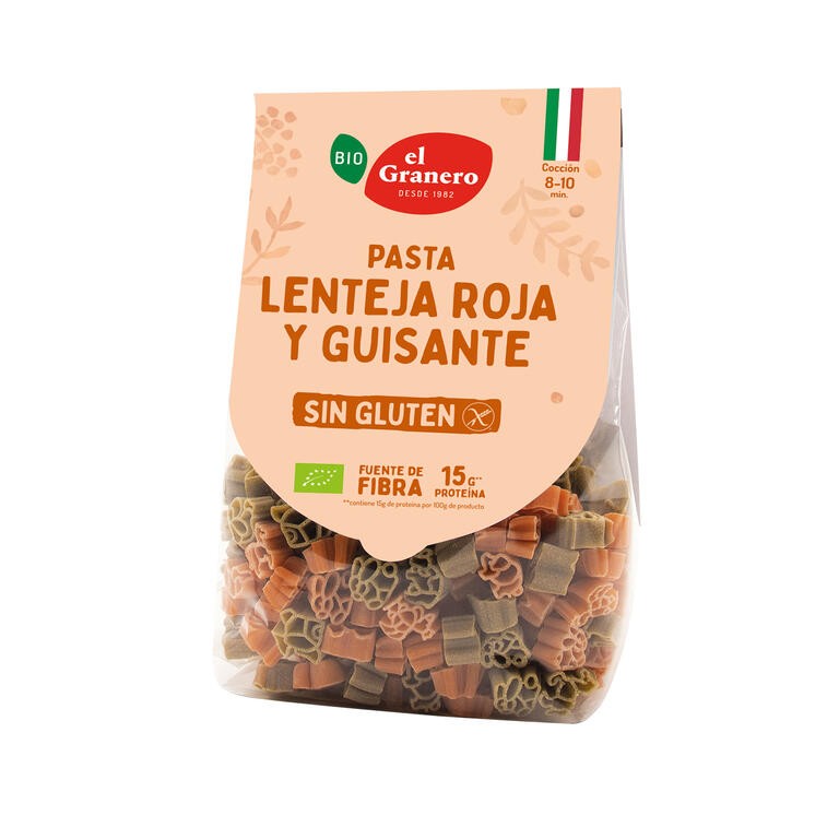 PASTA LENTEJA Y GUISANTES ANIMALES SIN GLUTEN BIO, 250 g GRANERO