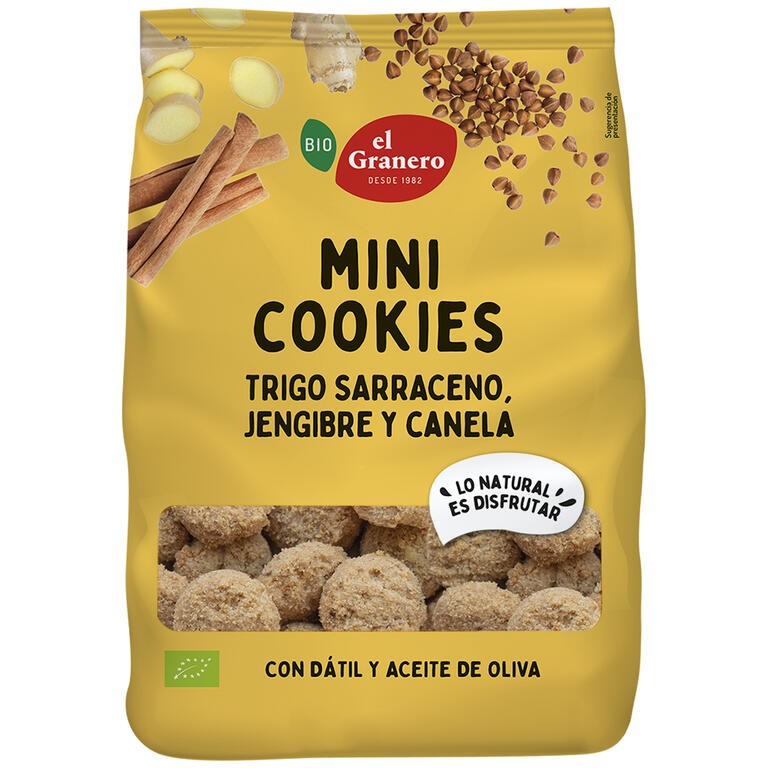 GALLETAS MINI COOKIES JENGIBRE Y CANELA BIO, 130 g EL GRANERO