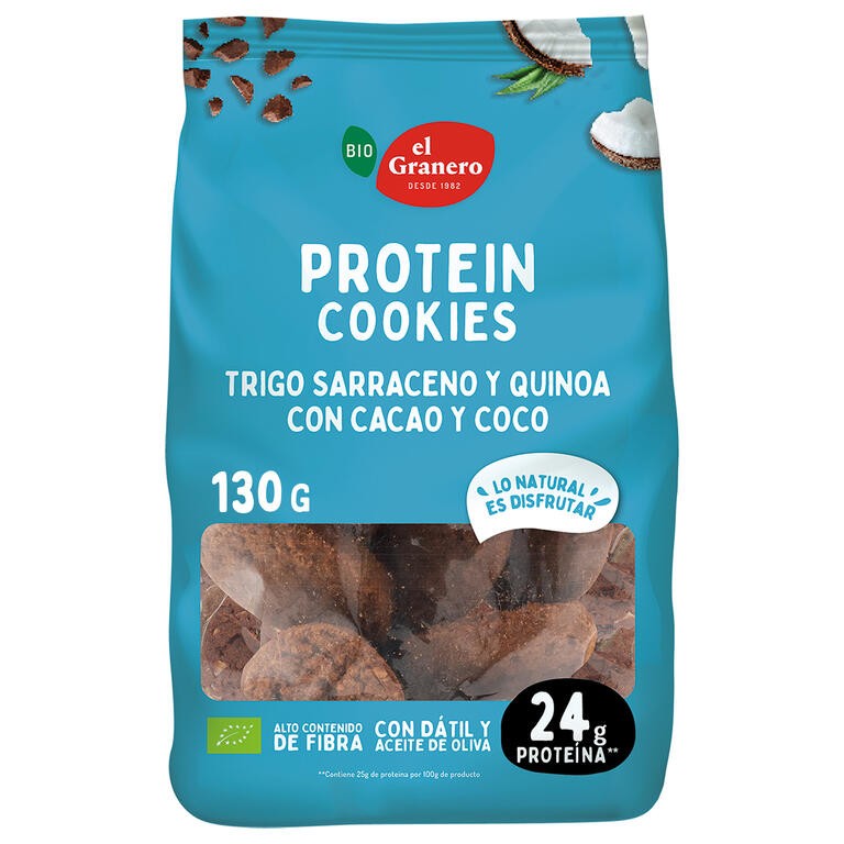 COOKIES PROTEIN CACAO Y COCO BIO, 130 g EL GRANERO