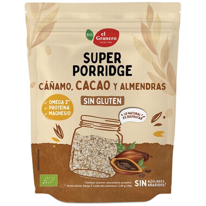 SUPERPORRIDGE SIN GLUTEN CACAO BIO, 350 g EL GRANERO