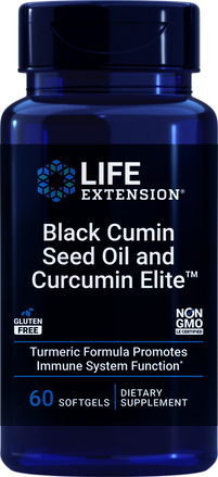 BLACK CUMIN Seed Oil with CURCUMIN ELITE™ Turmeric Extract (CURCUMA PIMIENTA) 60 CAPS LIFE EXTENSION