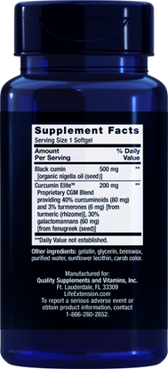 BLACK CUMIN Seed Oil with CURCUMIN ELITE™ Turmeric Extract (CURCUMA PIMIENTA) 60 CAPS LIFE EXTENSION 1