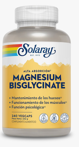 NEW - MAGNESIO BISGLICINAT0 240 vcaps SIN GLUTEN APTO VEGANOS SOLARAY