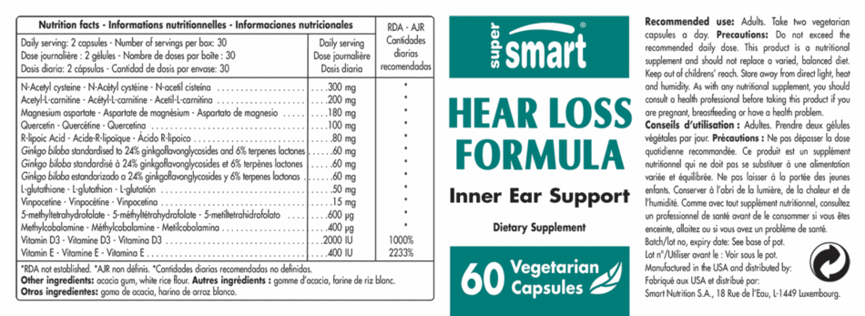 HEAR LOSS FORMULA 60 CAPS SUPERSMART 1