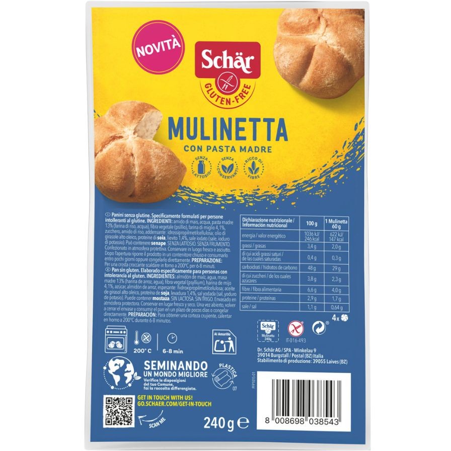 PANECILLOS MULINETTA SINGLUTEN SINLACTOSA 240G DR. SCHAR