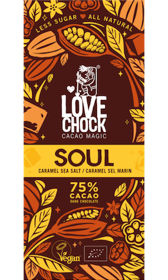 SOUL TABLETA DE CARAMELO SALADO 75% CACAO VEGANO ORGÁNICO 70 GR LOVECHOCK