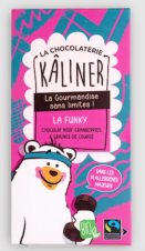 TABLETA LA FUNKY, NEGRO 72 %, CALABAZA, ARÁNDANOS ROJOS ECOLOGICOS Kâliner BIO 90 GR