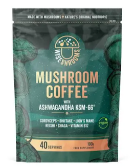 WISESHROOMS, CAFÉ CON HONGOS Y ASHWAGANDHA KSM-66, 100 G