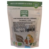 NaturGreen SEMILLAS DE LINO MARRON MOLIDO, CAÑAMO, CALABAZA Y CHIA BIO 150 GR
