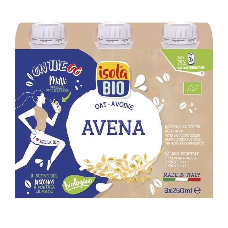PACK BEBIDA VEGETAL DE AVENA ON THE GO BIO, 250 ml X 3 ISOLA BIO