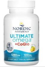 ULTIMATE OMEGA + CoQ10, 1280 mg de Omega-3 + 100 mg de Q10, limón, 60 cápsulas blandas NORDIC NATURALS