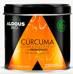 CURCUMA CON JENGIBRE, PIMIENTA NEGRA, PROBIOTICOS 250 CAPS ALDOUS BIO
