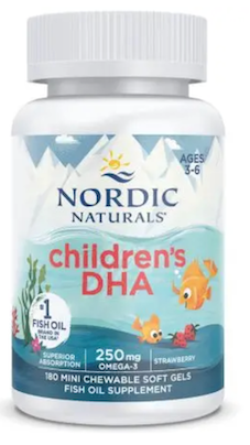 OMEGA 3 DHA NIÑOS SABOR FRESA, 250 mg, 180 mini geles masticable NORDIC NATURALS