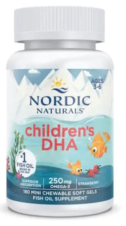 OMEGA 3 DHA NIÑOS SABOR FRESA, 250 mg, 180 mini geles masticable NORDIC NATURALS