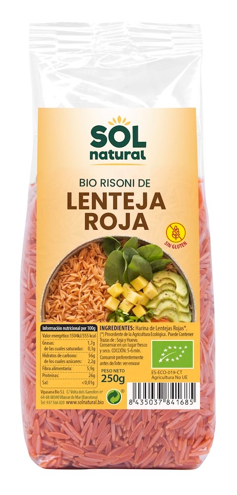 RISONI DE LENTEJA ROJA BIO 250 GR SOLNATURAL