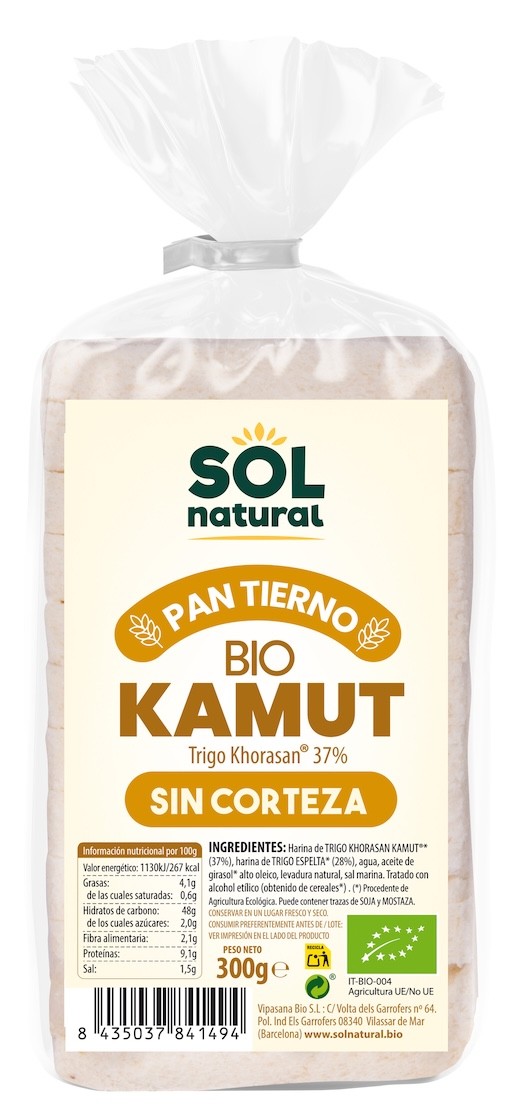 PAN TIERNO SIN CORTEZA DE KAMUT® BIO 300 gr SOLNATURAL