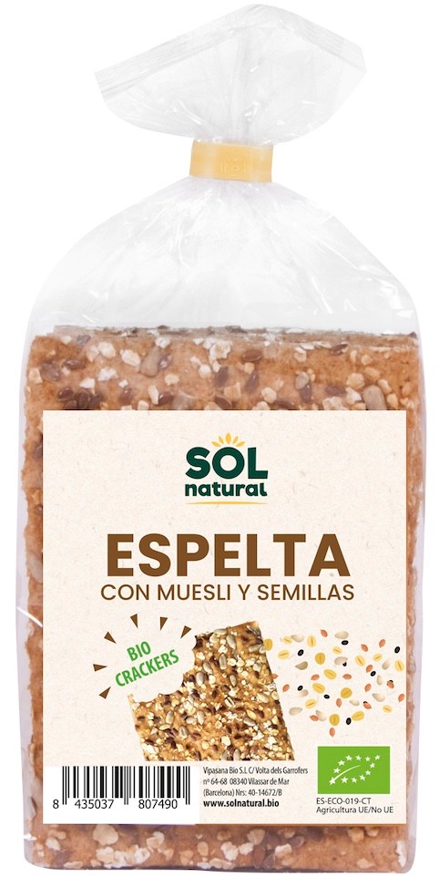 CRACKERS DE ESPELTA CON MUESLI Y SEMILLAS BIO 200 GR SOLNATURAL