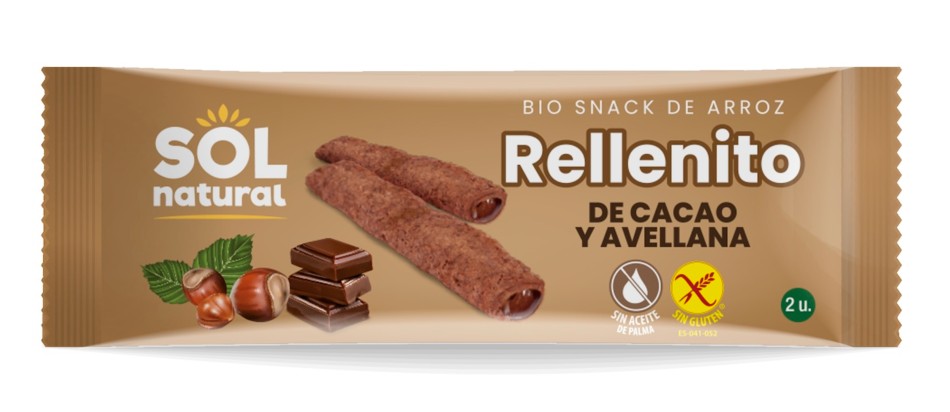 RELLENITO DE CHOCOLATE Y AVELLANAS S/GLUTEN BIO 25 GR SOLNATURAL