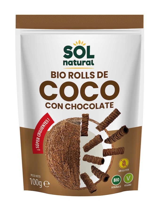 ROLLS DE COCO Y CHOCOLATE CRUJIENTES BIO 100 GR SOL NATURAL
