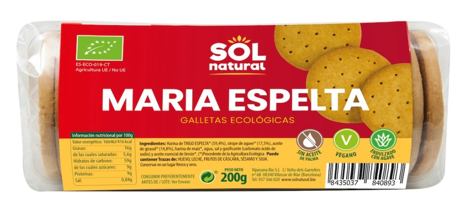 GALLETA MARIAS DE ESPELTA BIO 200 GR SOLNATURAL