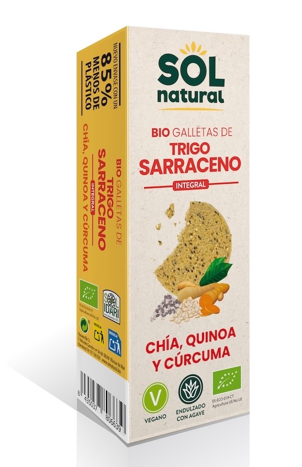 GALLETAS DE TRIGO SARRACENO CHÍA QUINOA Y CÚRCUMA BIO 175 GR SOLNATURAL