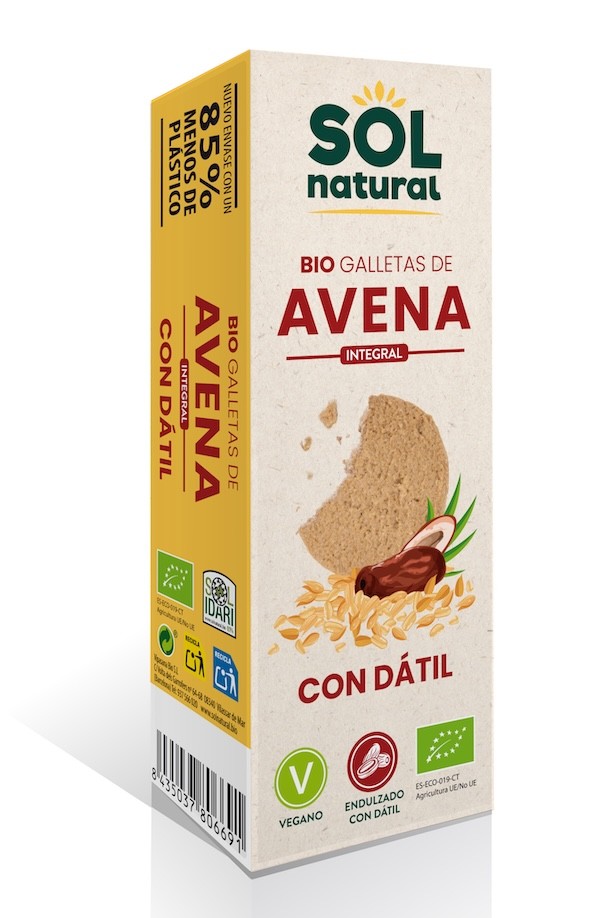 GALLETAS DE AVENA INTEGRAL ENDULZADAS CON DATIL BIO 170 GR SOLNATURAL