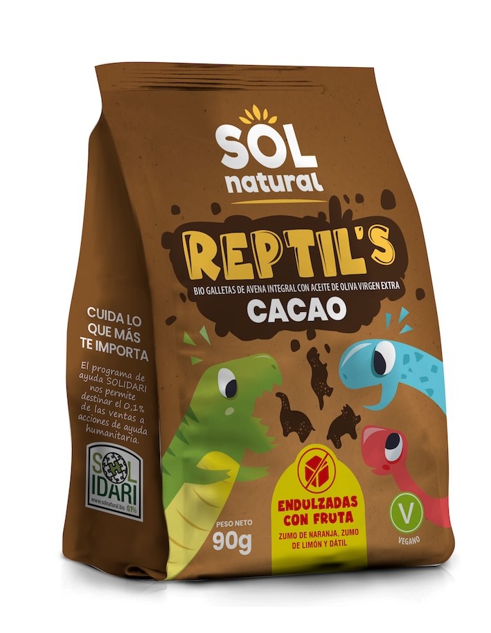 REPTIL'S CACAO GALLETA DE AVENA Y FRUTA BIO SOLNATURAL