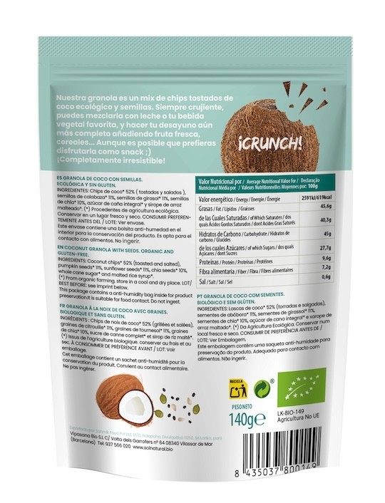 GRANOLA CRUNCHY DE COCO CON SEMILLAS 140G BIO SOLNATURAL 1