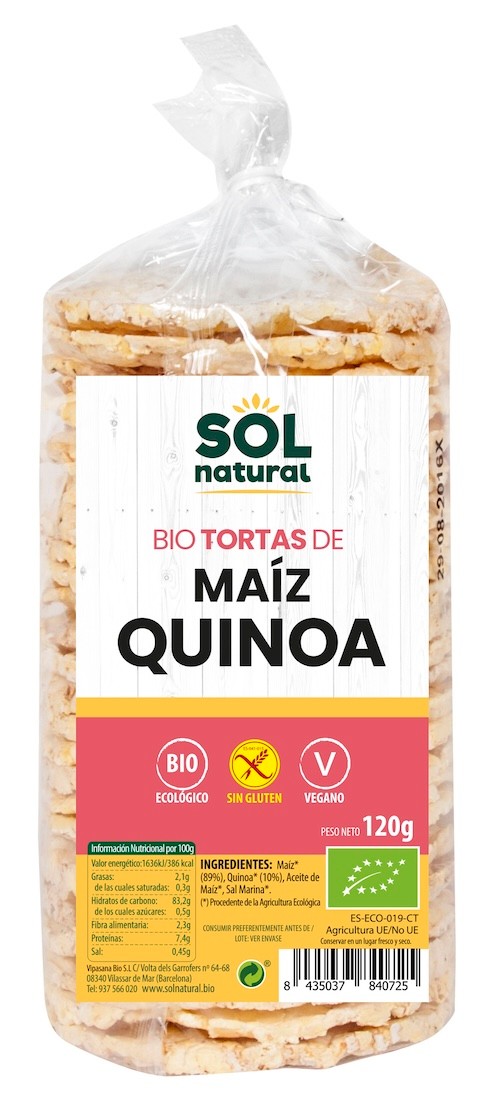 TORTAS DE MAÍZ CON QUINOA SIN GLUTEN BIO 120 gr SOLNATURAL