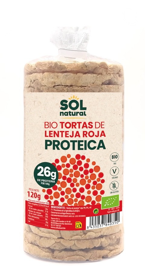 TORTAS PROTEICAS DE LENTEJA ROJA BIO 120 GR SOL NATURAL