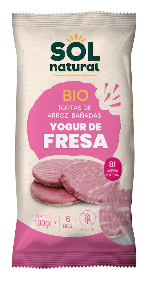 TORTAS DE ARROZ BAÑADAS EN YOGUR CON FRESA BIO SOLNATURAL