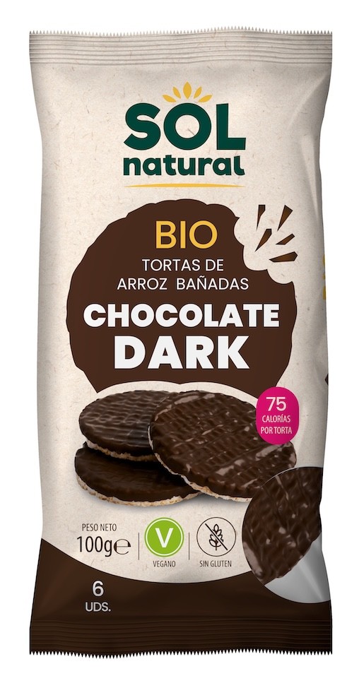 TORTAS DE ARROZ CHOCOLATE DARK BIO 100 g SOL NATURAL