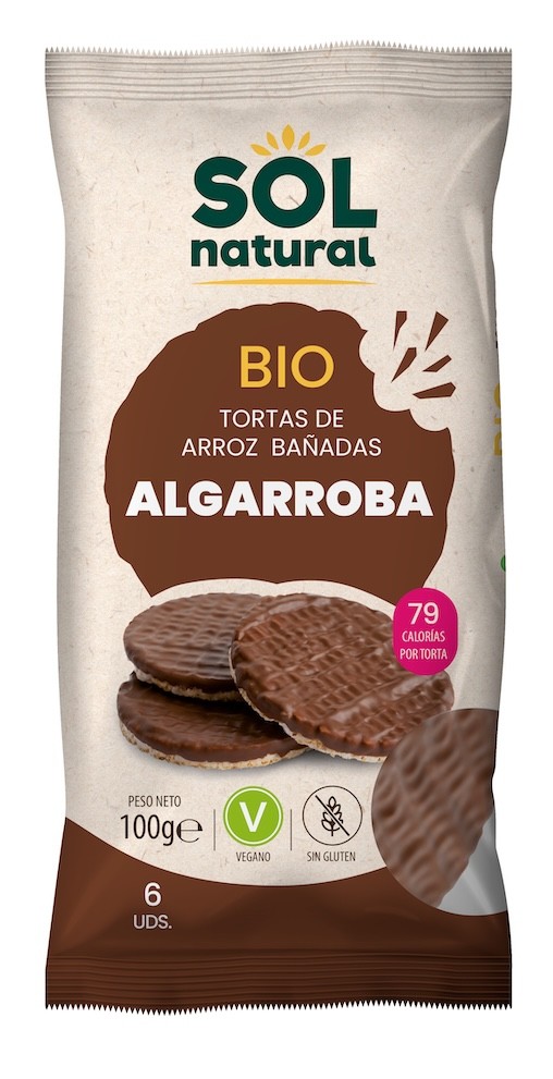 TORTAS DE ARROZ BAÑADAS CON ALGARROBA 100 GR BIO SOLNATURAL