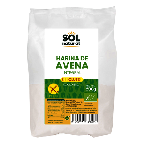 HARINA DE AVENA INTEGRAL SIN GLUTEN BIO 500 GR SOLNATURAL