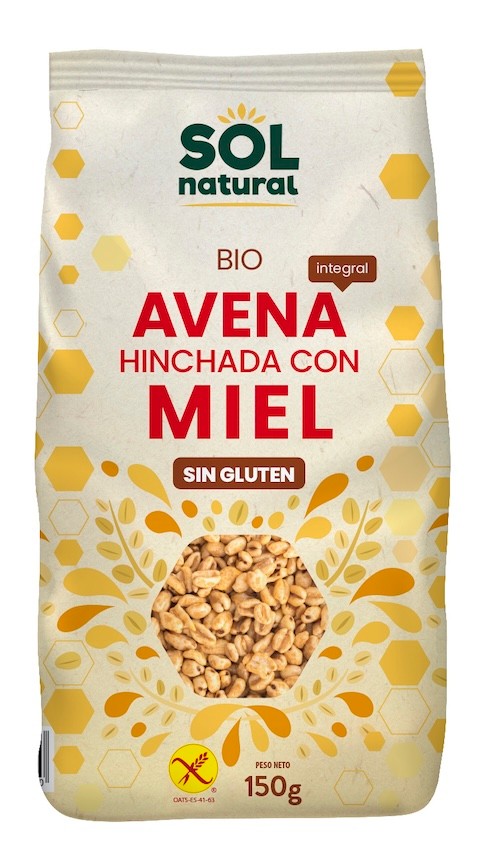 AVENA SIN GLUTEN HINCHADA CON MIEL BIO 150 gr SOLNATURAL