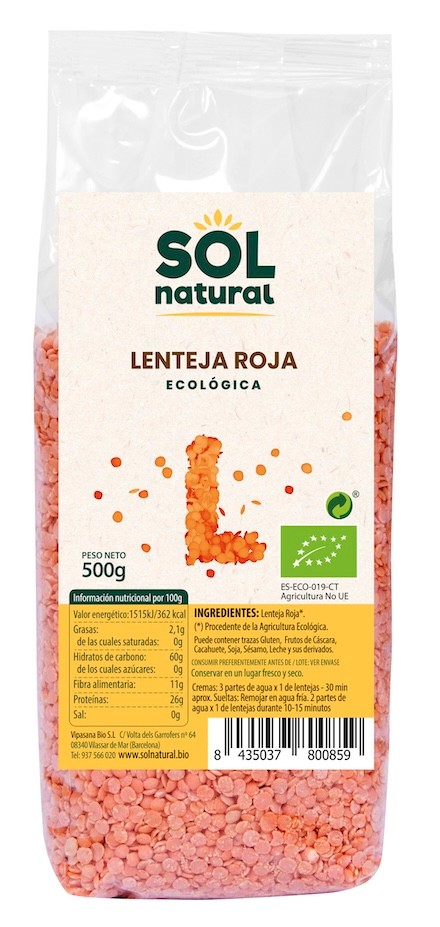 LENTEJAS ROJAS BIO 500 GR SOLNATURAL
