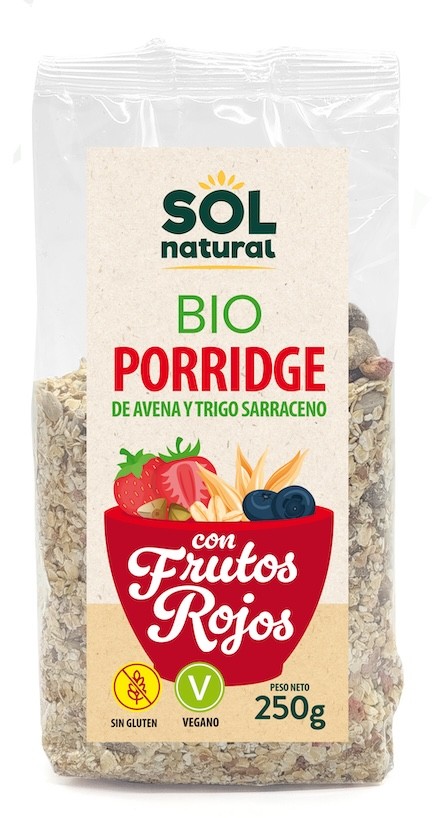 PORRIDGE CON TRIGO SARRACENO FRUTOS ROJOS BIO 250 GR SOLNATURAL