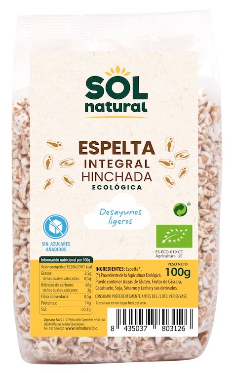 ESPELTA INTEGRAL HINCHADA DESAYUNO BIO 100 GR SOLNATURAL