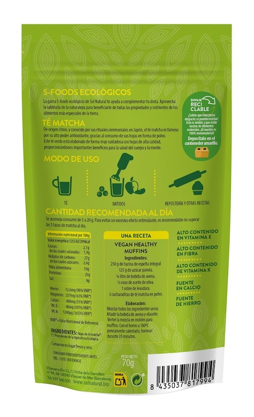 TE MATCHA EN POLVO BIO 70 GR SOLNATURAL 1