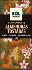 TABLETA DE CHOCOLATE VEGANO BIO ALMENDRAS TOSTADAS SIN GLUTEN 70 G SOLNATURAL