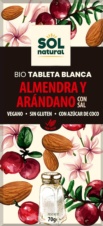 TABLETA DE CHOCOLATE VEGANO BIO ALMENDRAS ARÁNDANOS Y SAL 70 G SOLNATURAL